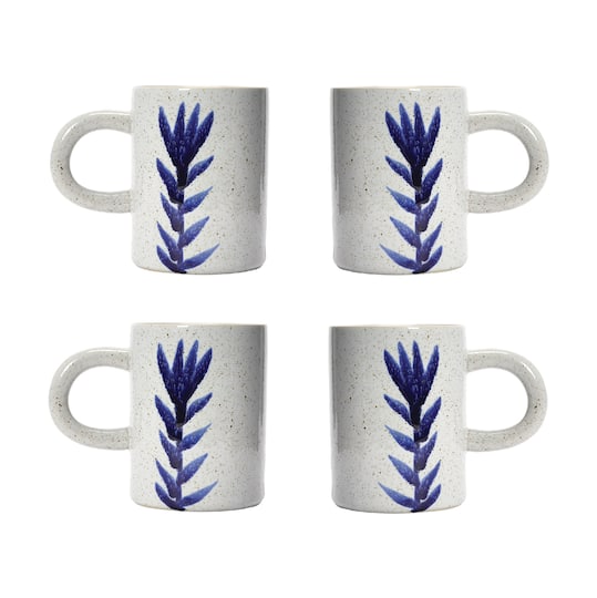 Hello Honey® 12oz. Antique Blue and White Reactive Glaze Mug Set with Flower Design